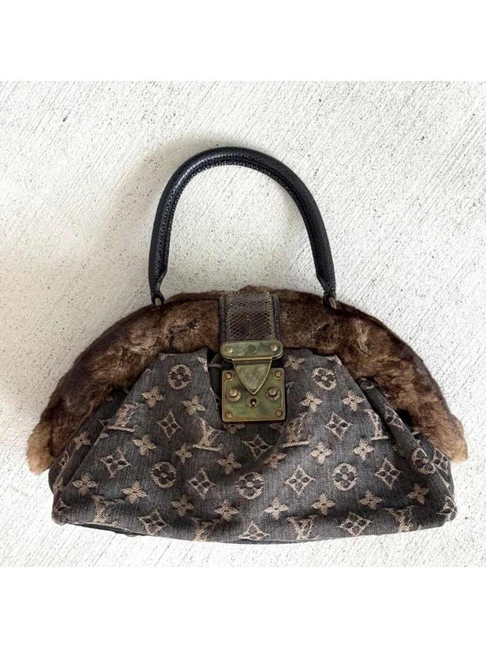 Louis Vuitton Chinchillafur Denim Hand LV Bag